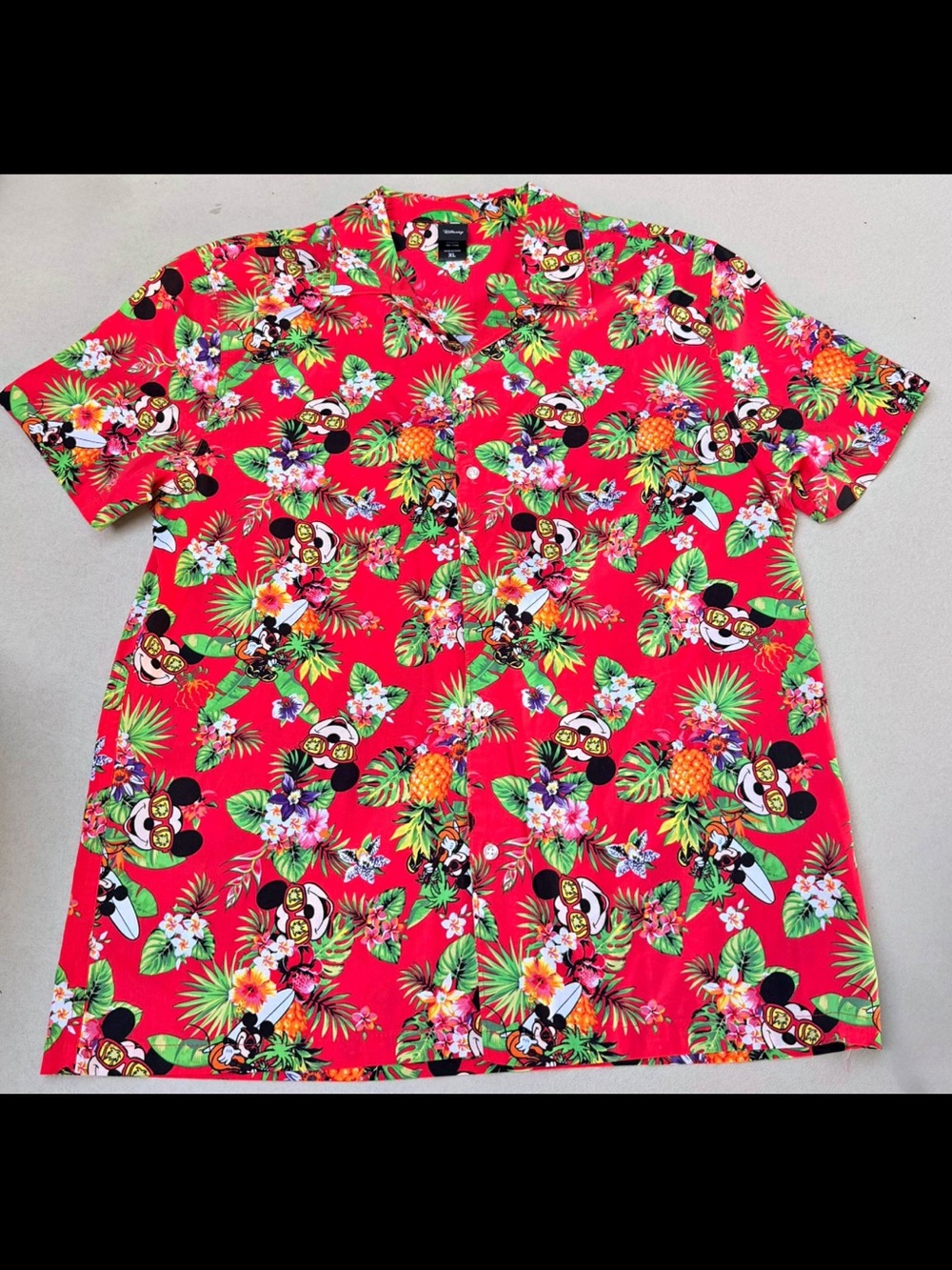 Disney Men's Bright Red Hawaiian Shirt with Tropical Print